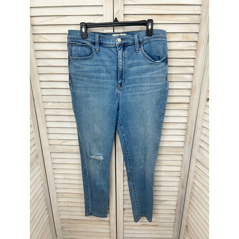Madewell Roadtripper Jeans Size 32 Distressed Medium Wash Blue Denim Skinny High